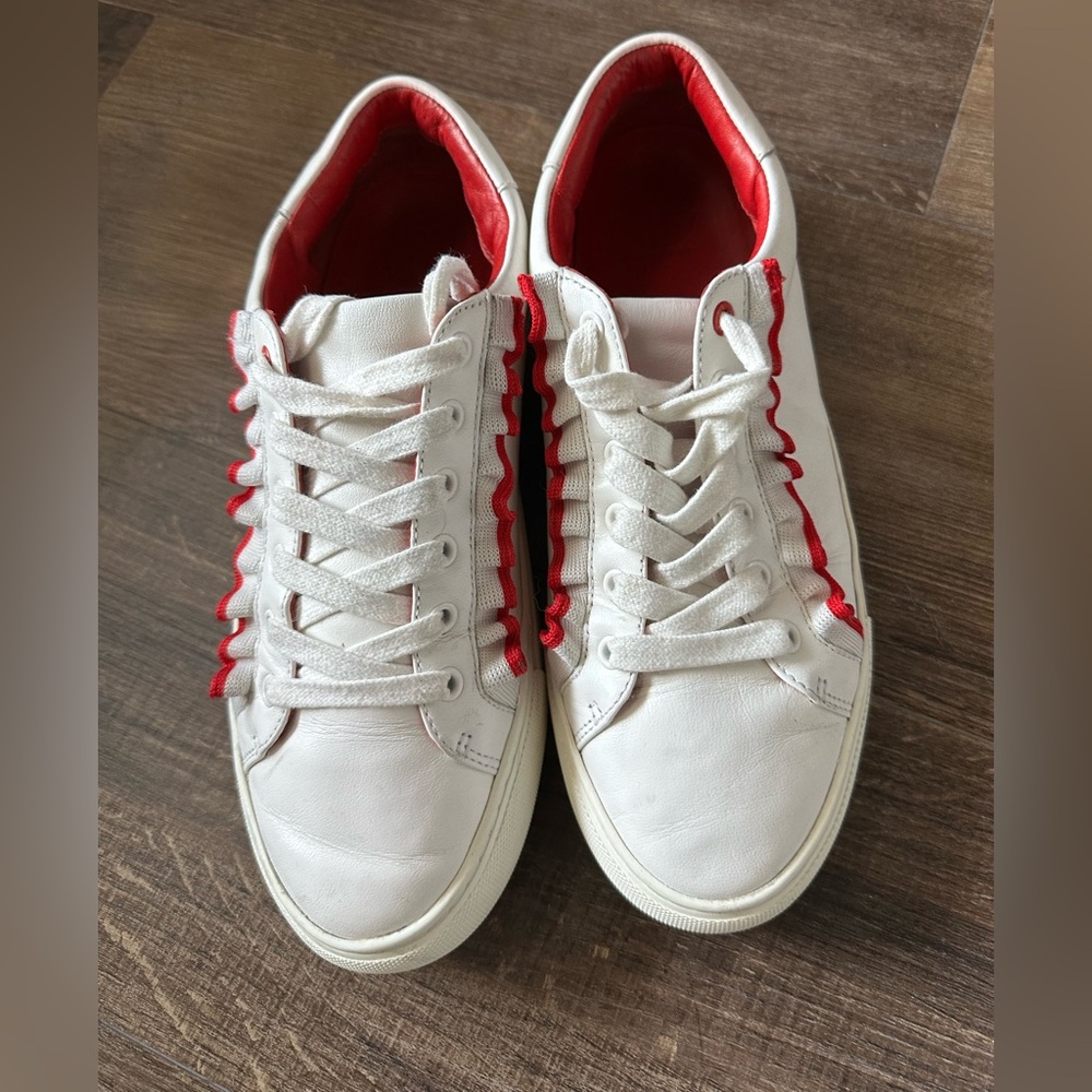 Tory Sport White Leather Sneakers with Red Interior